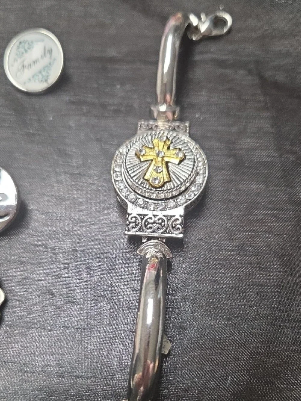 Silver-Tone Cross Accent Bracelet with Gold Detail Plus 5.00 Extra For Each Snap